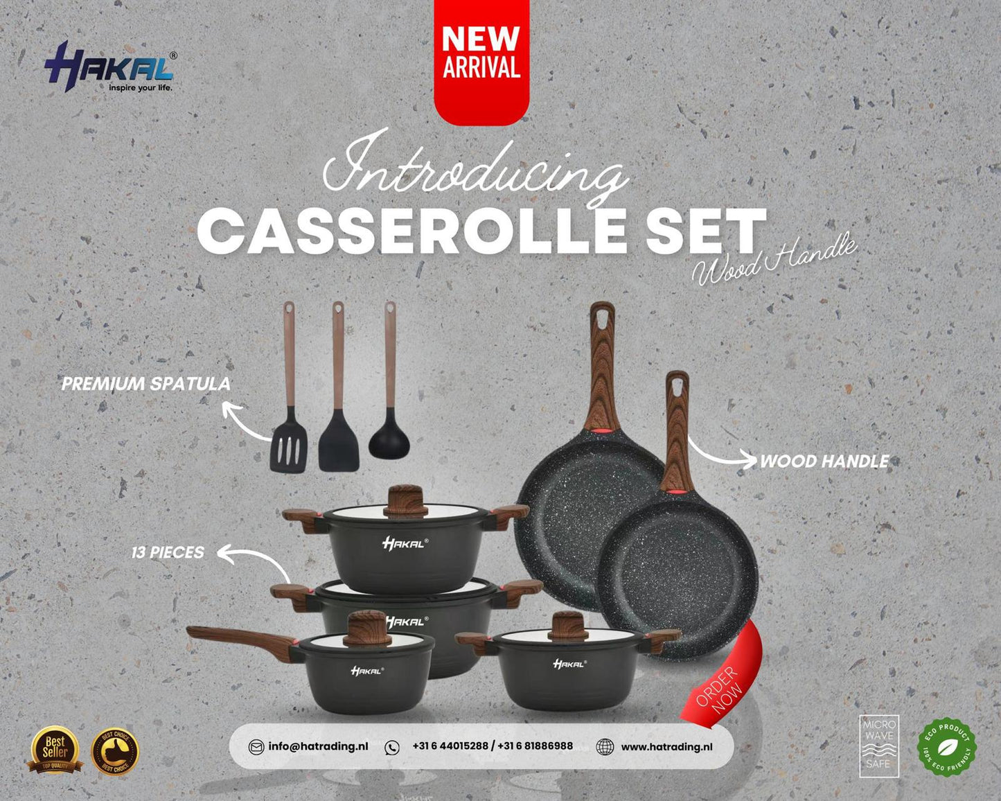 Set de cuisson 13 pièces à induction avec manche en bois