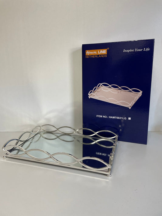 Plateau miroir ondulé petit argent