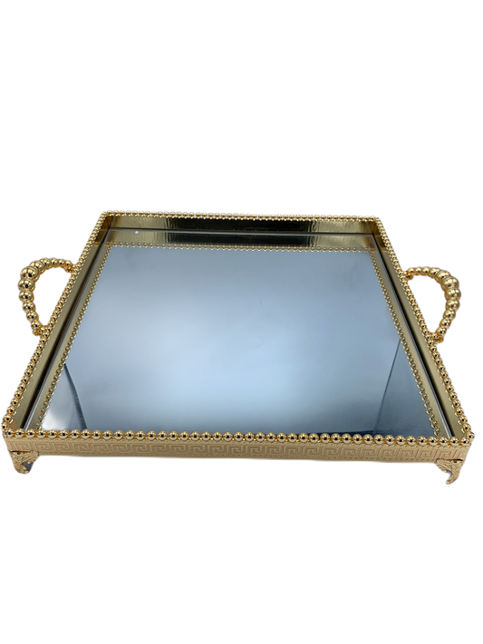 Plateau miroir carré far design doré