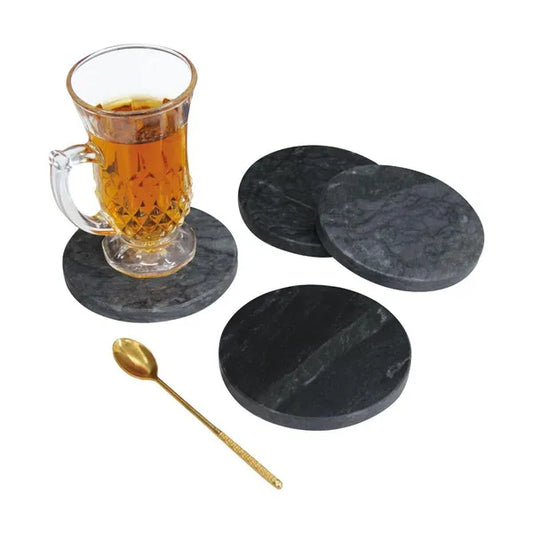 Dessous de Verre en Marbre Hakal - Rond Noir - 4 Pcs