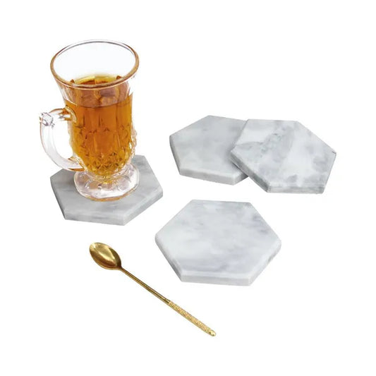 Dessous de Verre en Marbre Hakal - Hexagone Blanc - 4pcs