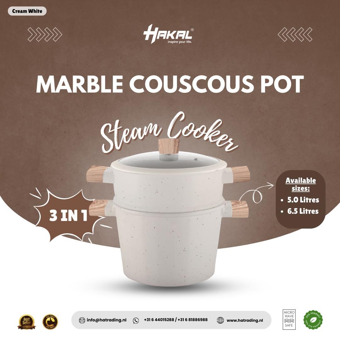 Marmite à Couscous – Revêtement Marbre Blanc | Élégance & Tradition