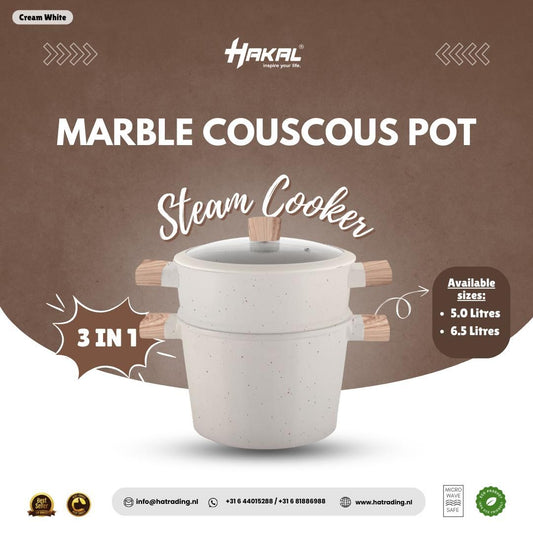 Marmite à Couscous – Revêtement Marbre Blanc | Élégance & Tradition