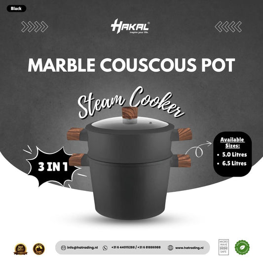 Marmite à Couscous – Revêtement Marbre Noir | Élégance, Tradition & Performance