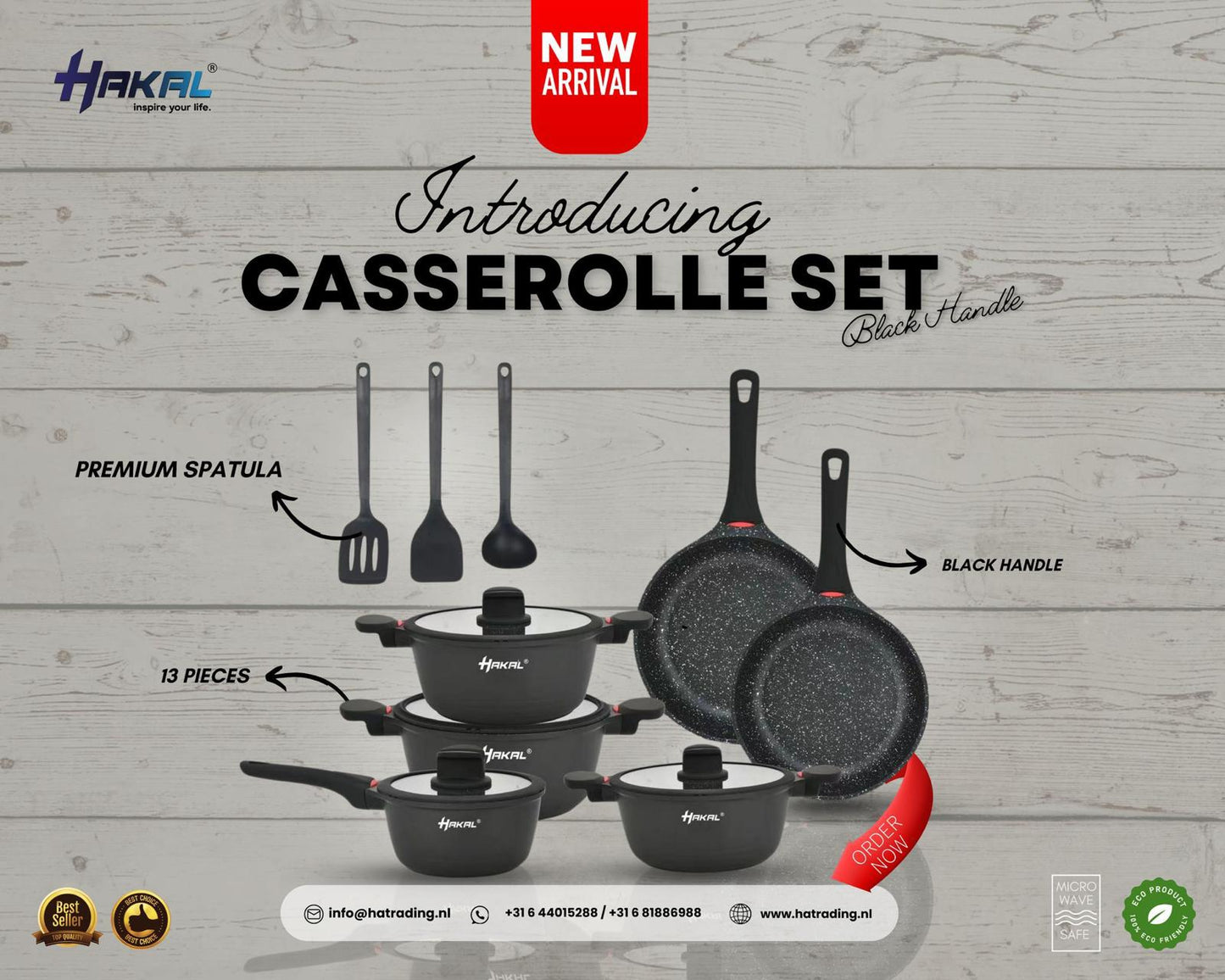 Set de cuisson 13 pièces à induction avec manche noir
