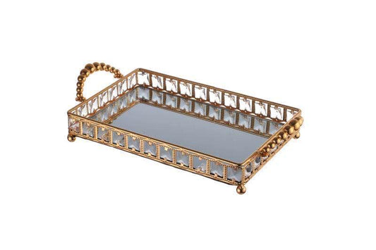 Plateau miroir diamant rectangle doré L