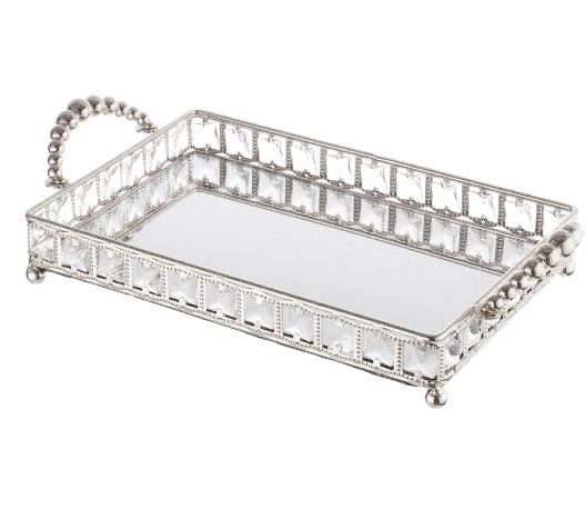 Plateau miroir diamant rectangle argent L