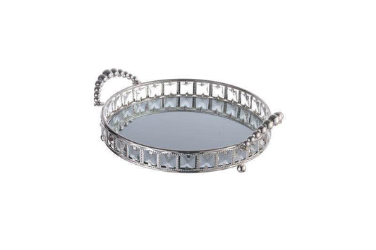 Miroir plateau diamant rond argent L