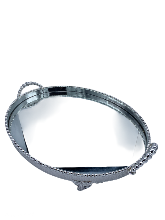Plateau miroir ovale argent